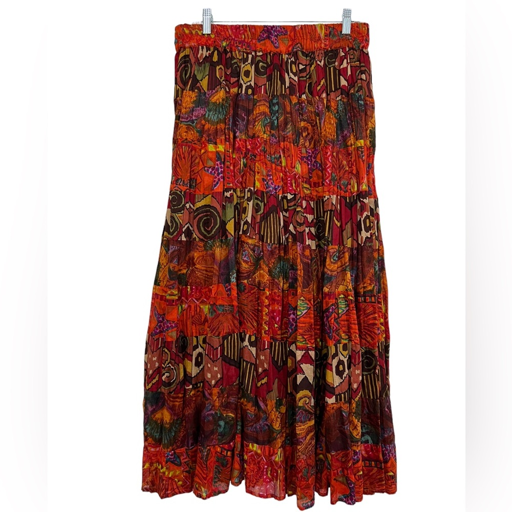Highgate Ltd Maxi Tiered Skirt Artsy Patchwork Fall Size Large